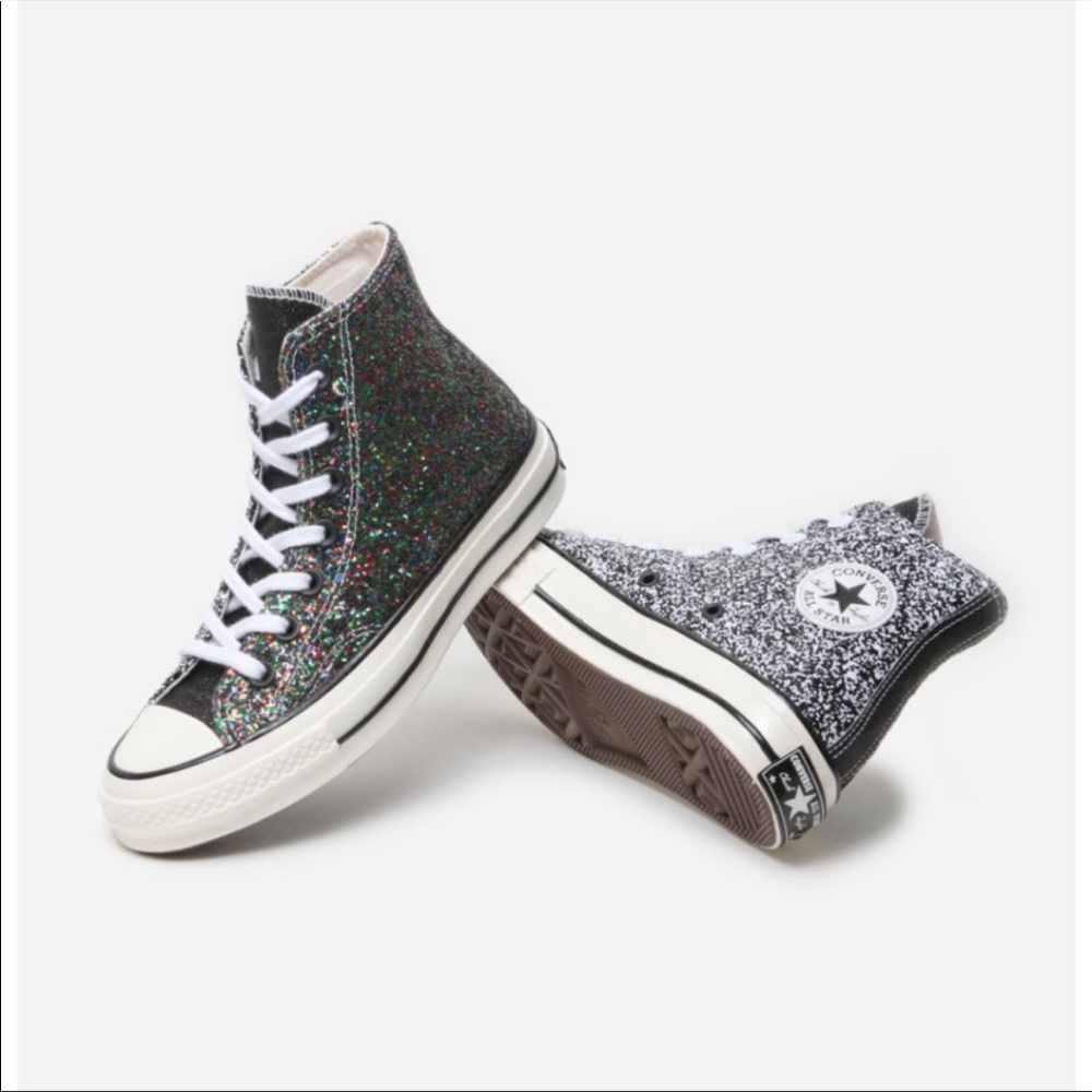 NEW Converse x JW Anderson Glitter Chuck 70 High Top Sneakers Disco Ball 2 Tone